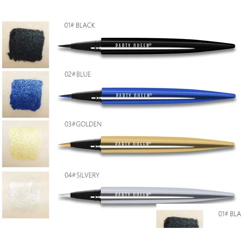 Eyeliner Partyqueen Diamond Glitter Liquid Eyeliner Pen 24H Long Lasting Eye Liner Waterproof Intense Blue/Gold/Sier/Black Eyes Makeup Dh3Vz