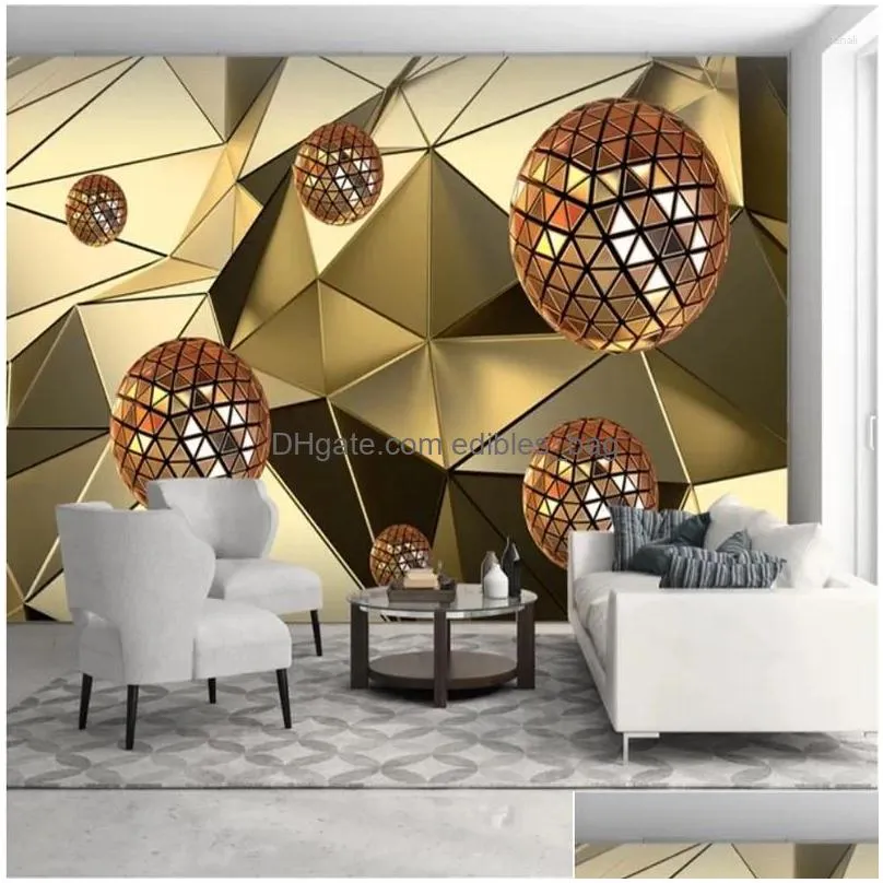 wallpapers modern abstract golden silver geometry mural wallpaper for living room bedroom office walls 3d wall papers home decor
