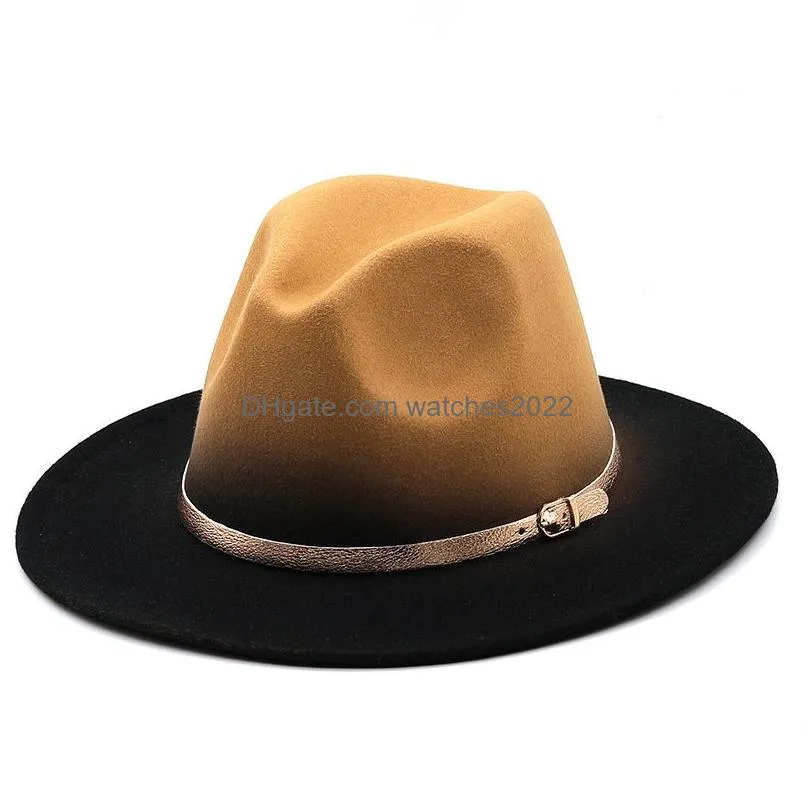 Stingy Brim Hats Winter Autumn Imitation Woolen Women Men Ladies Fedoras Top Hat Jazz Caps European American Round Bowler Hats 56-58Cm Dhjaq
