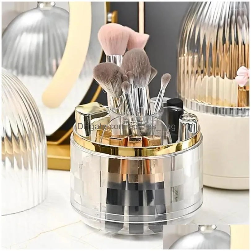 storage boxes rotating box 360-degree makeup brush with lid capacity dustproof cosmetic organizer for lipstick
