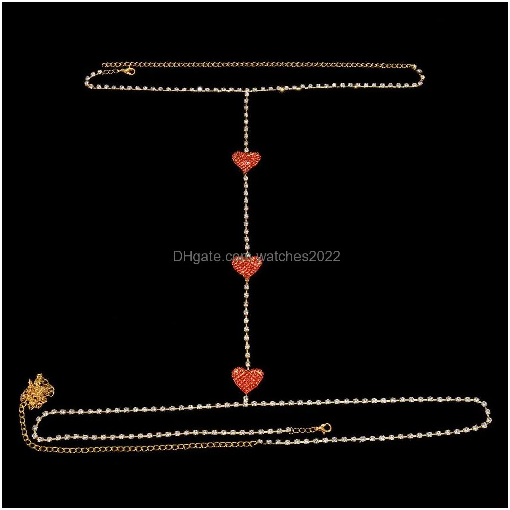 Other Y Three Red Heart Crystal Necklace Belly Waist Chain For Women Chest Jewelry Body With Neck Clothing Decor 221008 Drop Delivery Dhp74