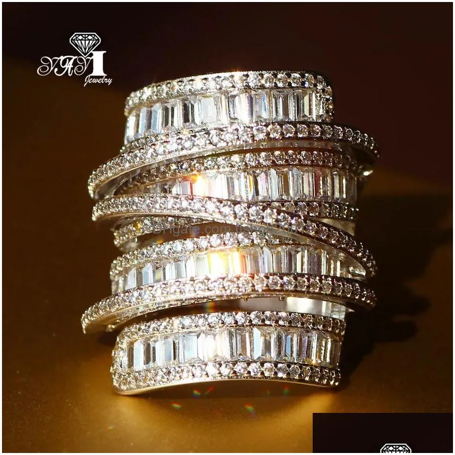 solitaire ring yayi jewelry fashion complex design princess cut 260pcs aaaaa white zircon silver color engagement wedding party gift rings