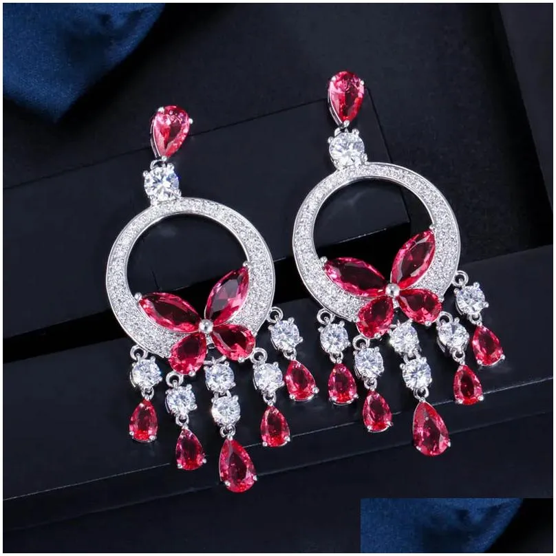 dangle chandelier cwwzircons quality long big cz stone yellow crystal tassel drop earrings for women fashion statement wedding