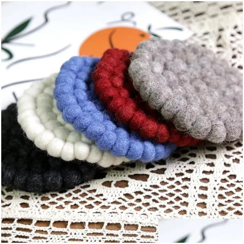 table mats handmade solid color plain wool ball dinner mat heat insulation pad gift of japanese anti scalding tea cup