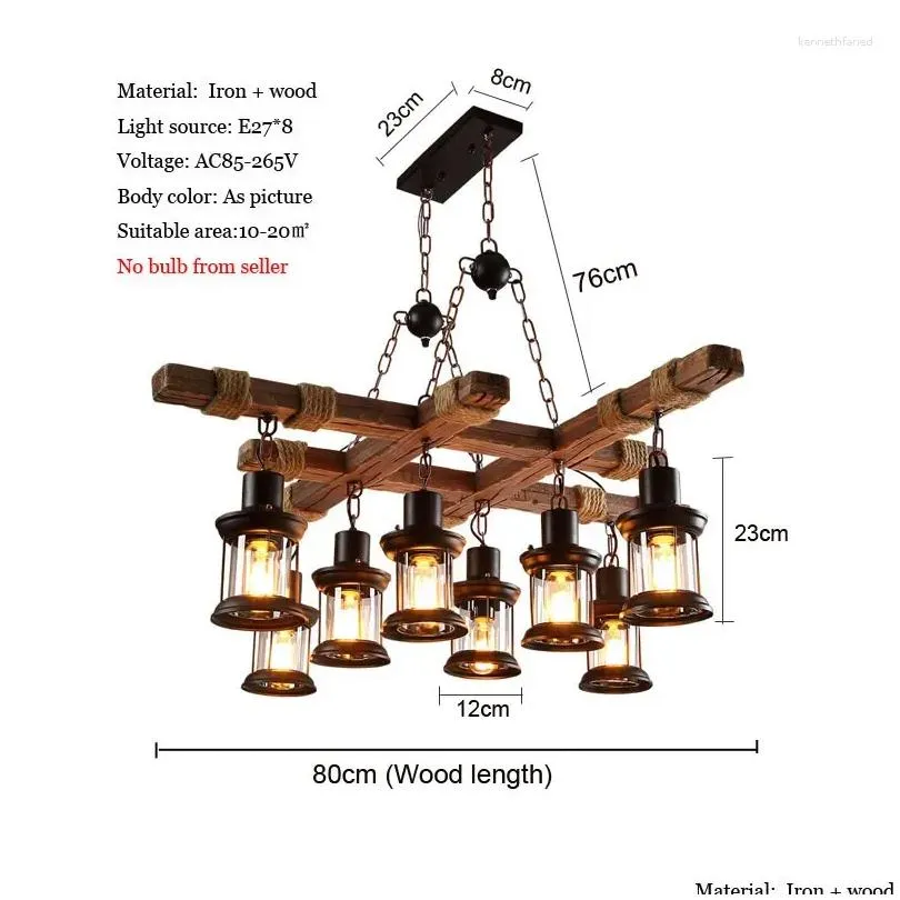 Pendant Lamps Retro Industrial Lights 8 Heads Vintage Wood Chandelier Cafe Bar Clothing Store Loft Glass Iron Lamp Wooden Droplights Dhky0