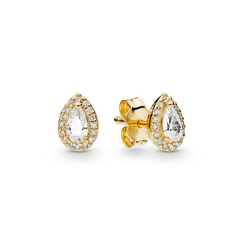 Jewelry 18K Rose Gold Plated Shining Tear Drop Stud Earring Logo Original Box For Pandora 925 Sterling Sier Teardrop Earrings Women We Dhomj