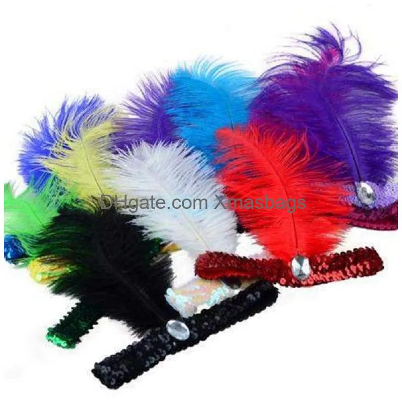 ostrich feather headband party supplies 1920s flapper sequin charleston costume headbands band ostrich-feather elastic headdress on