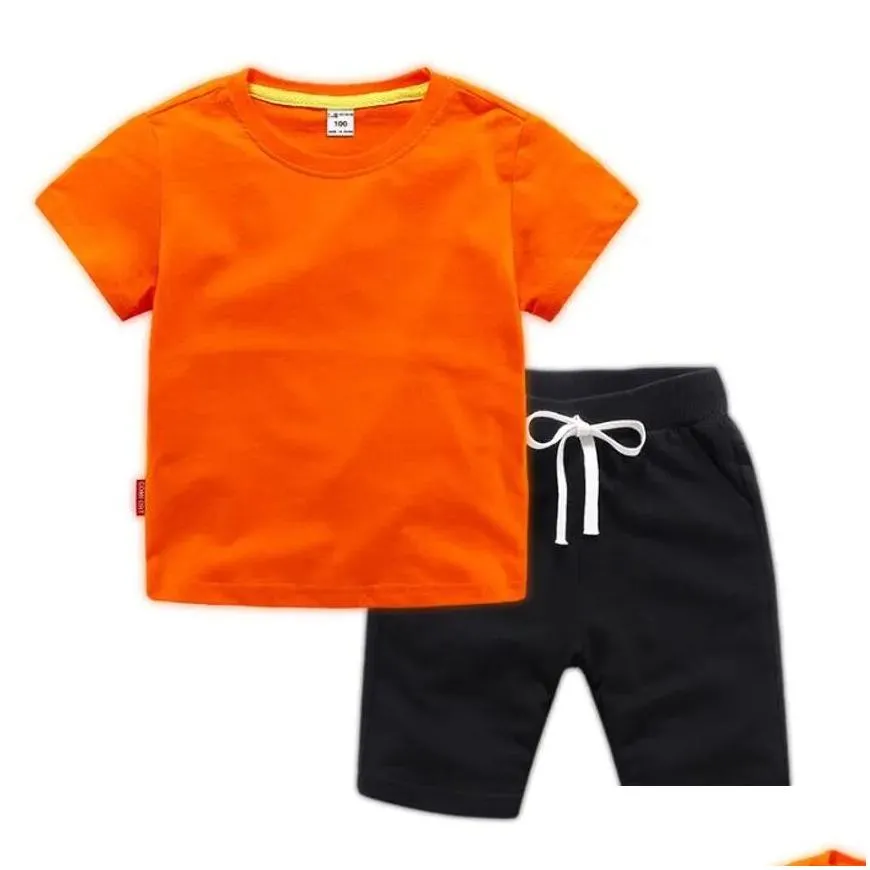 Clothing Sets New Fashion Summer Brand Logo Tracksuit Sets Baby Clothes Suit Children Boys Girls Cotton T-Shirt Shorts 2Pcs/Set Toddle Otkvw