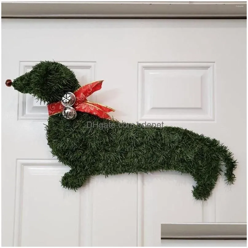 Decorative Flowers & Wreaths Decorative Flowers Sau Dog Wreath Artificial Branches Green Leaves Garland For Front Door Seasonal Christ Dhqtb