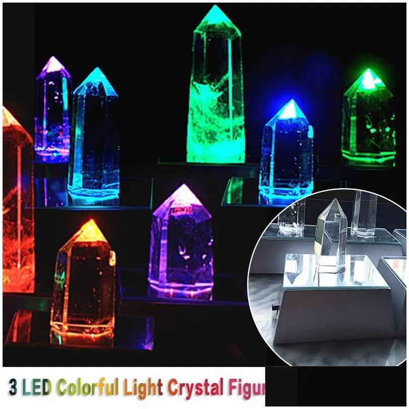 Night Lights Led Luminous Night Lights Crystal Glass Transparent Objects Display Colorf Base Light Square Figurine Drop Delivery Light Dhefs