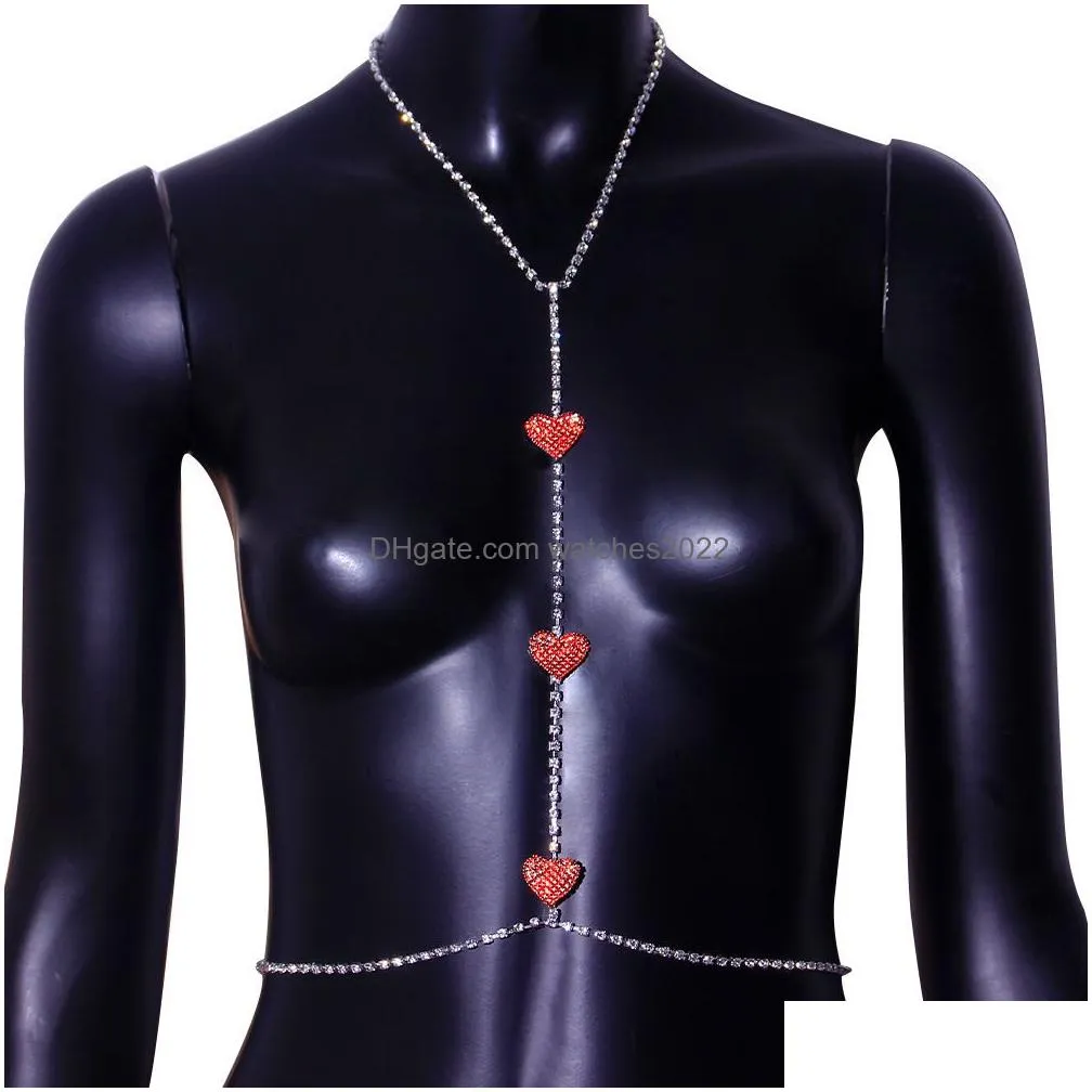 Other Y Three Red Heart Crystal Necklace Belly Waist Chain For Women Chest Jewelry Body With Neck Clothing Decor 221008 Drop Delivery Dhp74