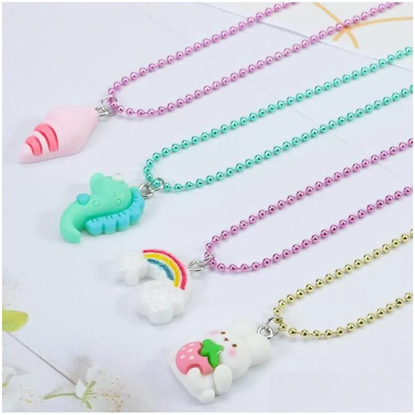 Jewelry Little Girl Jewelry Beaded Necklace Ring Cartoon Animal Owl Dinosaur Butterfly Pendants Best Friend Friendship Party Favors Dr Dht5E