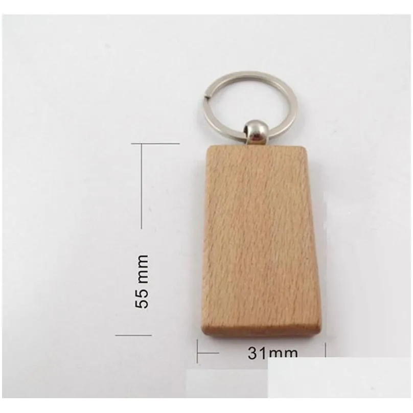 Keychains & Lanyards Epack 30Pcs Customize Diy Blank Wooden Key Chain Rec Heart Round Ellipse Carving Ring Wood Drop Delivery Fashion Dhfcc