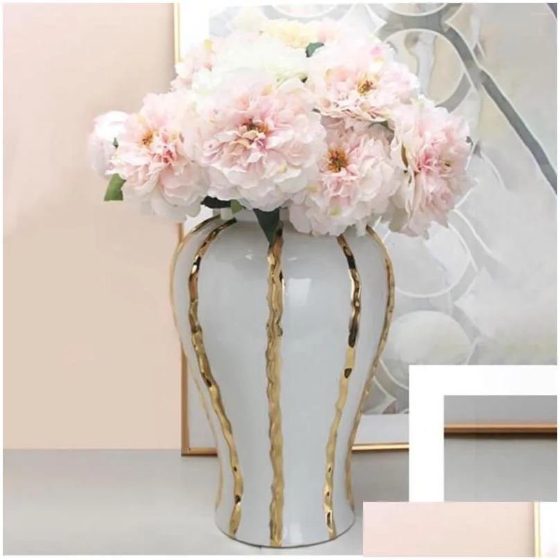 Storage Bottles & Jars Storage Bottles Ceramic Flower Vase Fine Workmanship Display Porcelain Ginger Jar Temple For Bedroom Weddings L Dhnnx