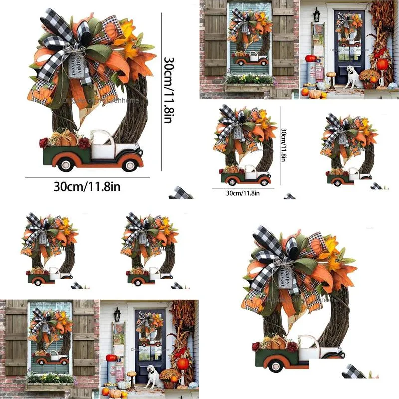 decorative flowers pumpkin truck wreath fall for front door farm  sign autumn decoration halloween stolen doorplate decor