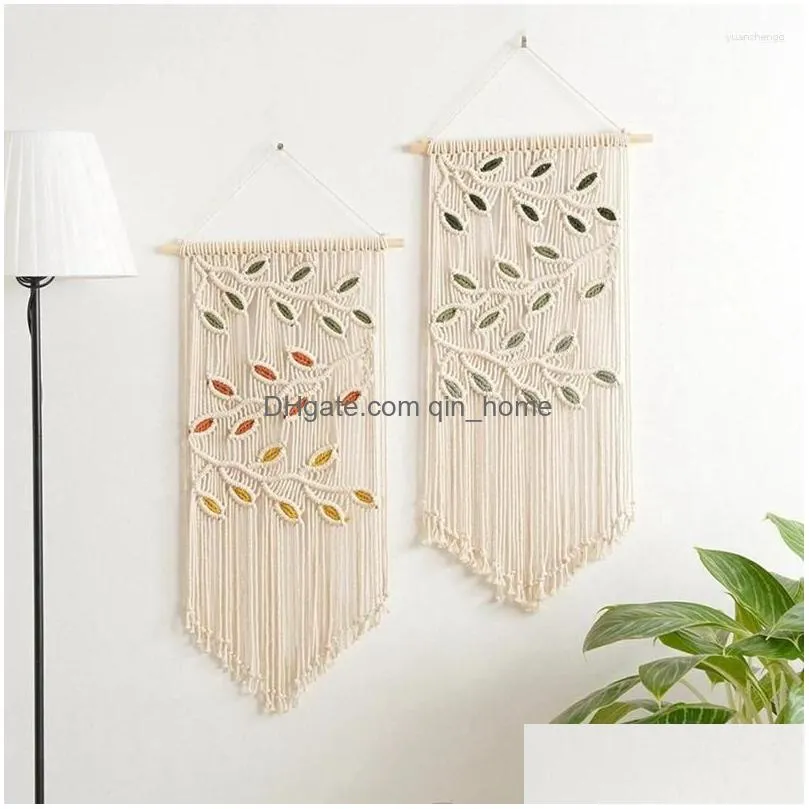 tapestries leaves macrame wall hanging green leaf boho decor yarn tapestry handmade 40 x 80cm