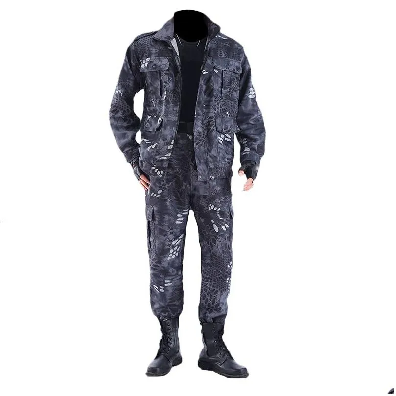 Men`S Tracksuits Mens Tracksuits Spring Summer Military Uniform Outdoor Camouflage Suit Black Python Pattern Wearresistant Overalls L Dhkrk