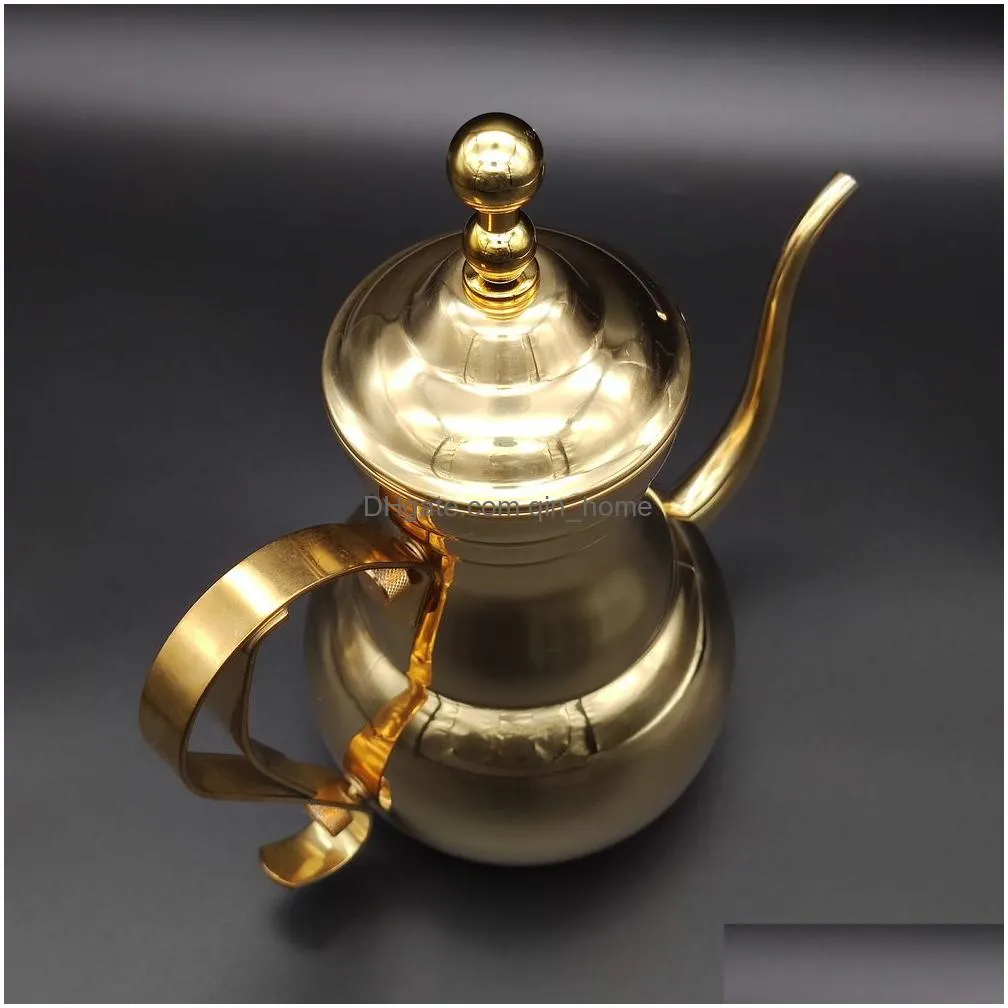 gold 700ml coffee pots sus304 stainless steel narrow teapot long-mouthed tea kettle with filter mesh