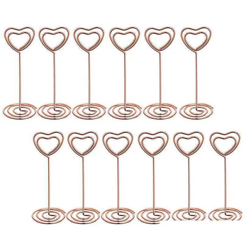 12 pcs rose gold heart shape p o holder stands table number holders place card paper menu clips for weddings