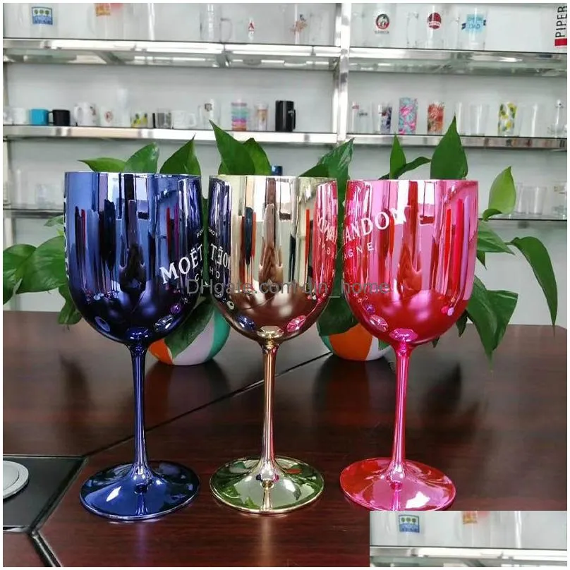 16 oz 4-color red wine plastic cup electroplating goblet outdoor camping family gathering juice champagne glass