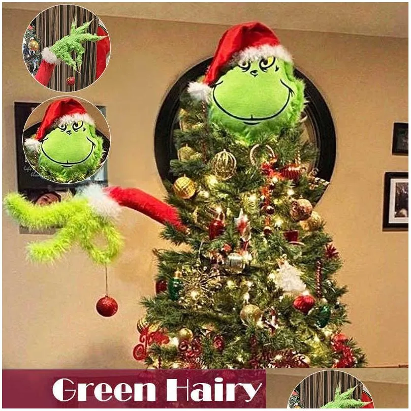 christmas decorations year furry green grinch arm ornament holder for the christmas tree for christmas home party sale 211012