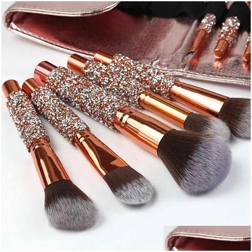 Makeup Brushes Diamond Luxury Makeup Brushes Set 10Pcs Gold Foundation Blending Powder Eye Face Brush With Case Professional Make Up T Dh9Xc