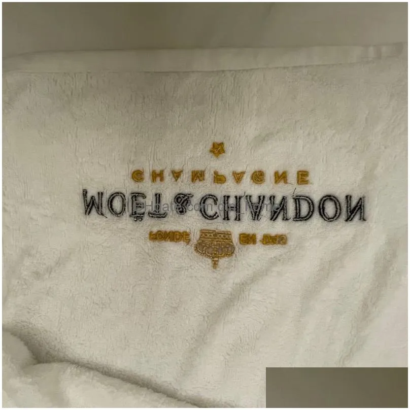 embroidered moet chandon white cotton party service hand towel