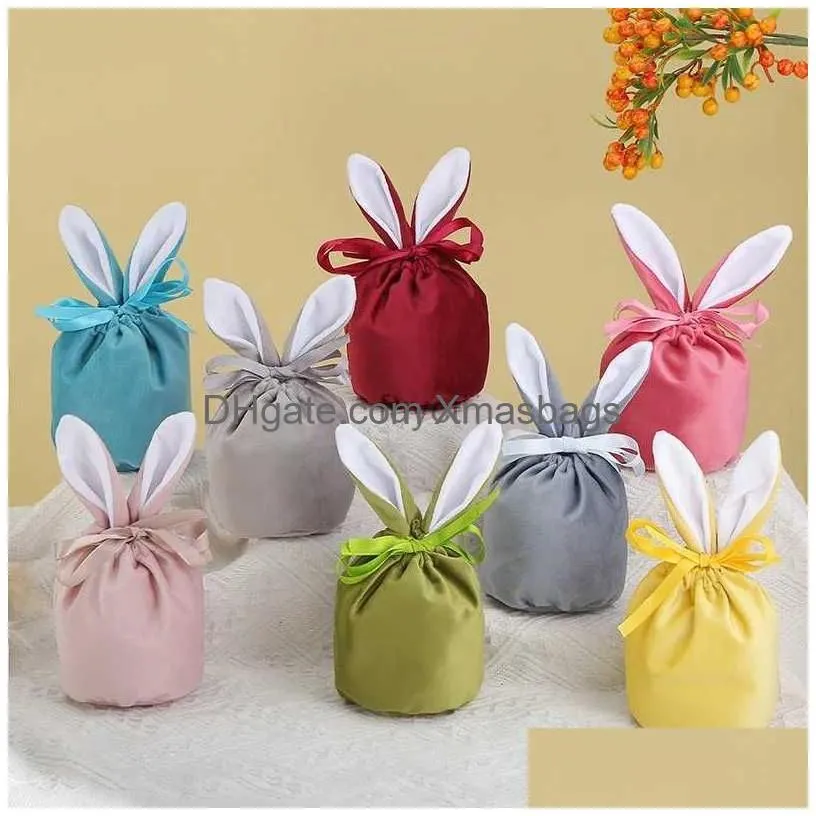 other event party supplies 20pcs/lot easter cute bunny gift bags decoration 2023 ears velvet bag gift box sugar box wedding candy box creative easter decor