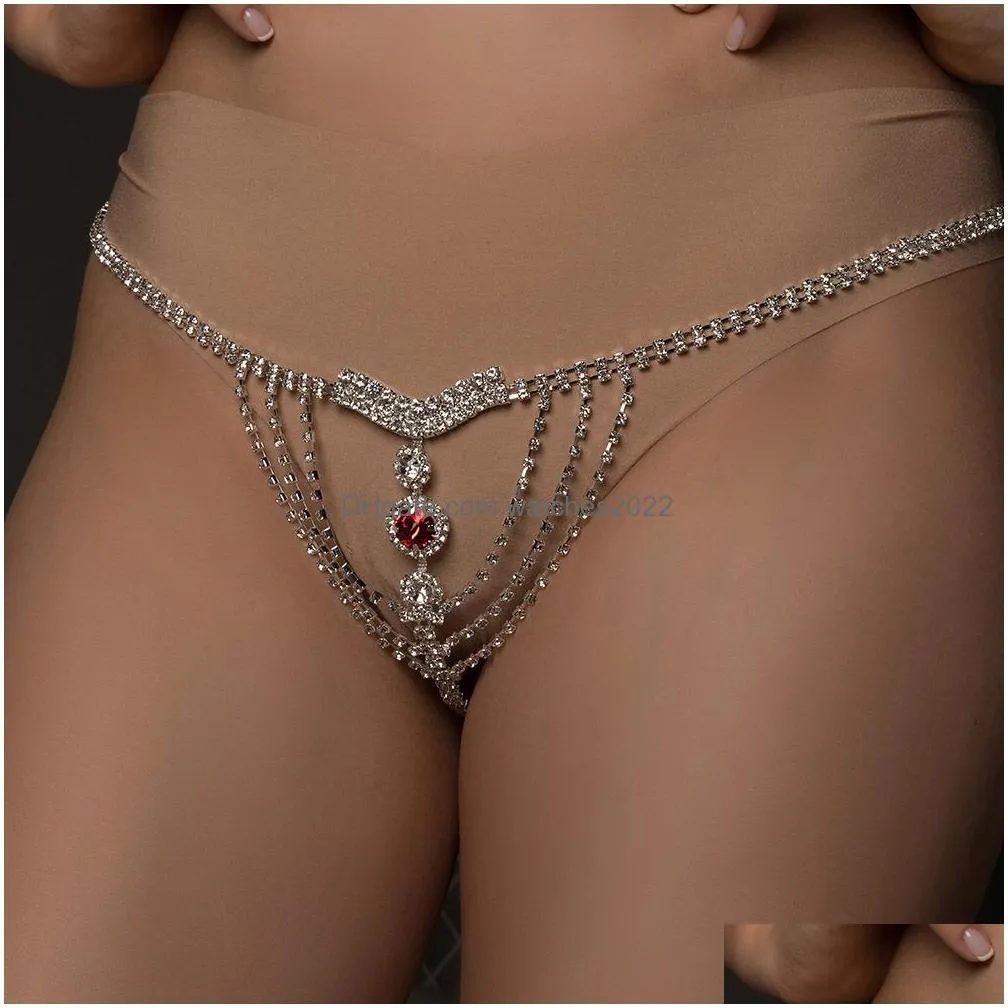 Other Stonefans Red Crystal Belly Waist Chain Body Thong Jewelry For Women Y Bikini Underwear Harness 221008 Drop Delivery Dhx2L