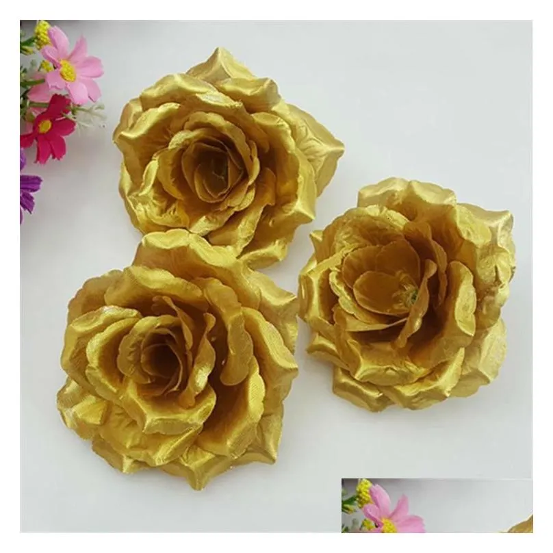 100pcs 10cm ivory artificial flowers silk rose head diy decor vine flower wall wedding party decoration gold rose head