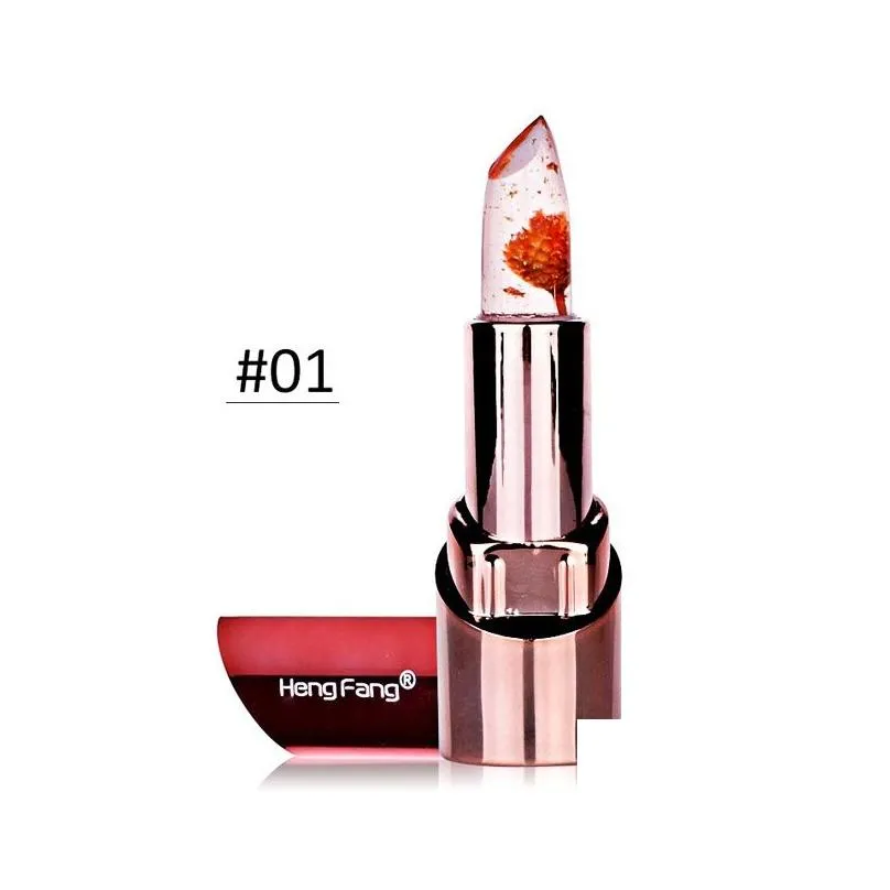 Lipstick Heng Fang Gold Foil Flower Jelly Lipstick Temperature Changing Lipsticks With Mirror Lasting Moisturizing Lips Makeup Drop De Dh9Co