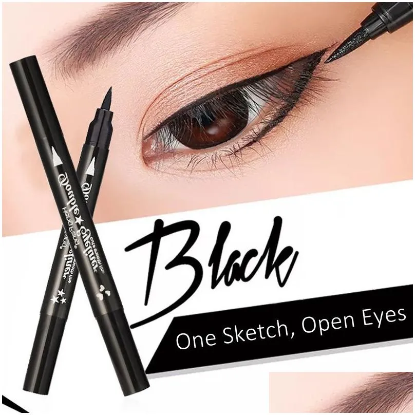 Eyeliner Heng Fang Cute Dual Stamp Eyeliner Pen Fast Dry Smooth Waterproof Anti-Smudge Eye Liner Black Eyes Makeup Drop Delivery Healt Dhldz