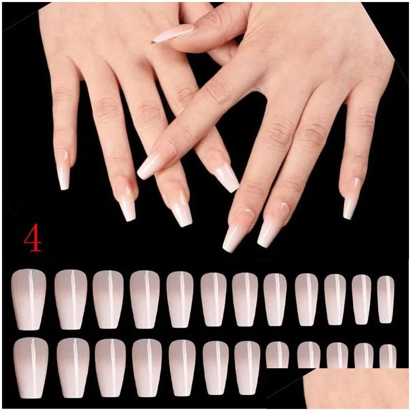 False Nails 24 Pieces/Set Of Long Coffin Fake Nails European Rainbow Ballerina Diy Fl Nail Art Techniques Colorf Beauty Drop Delivery Dhnx4