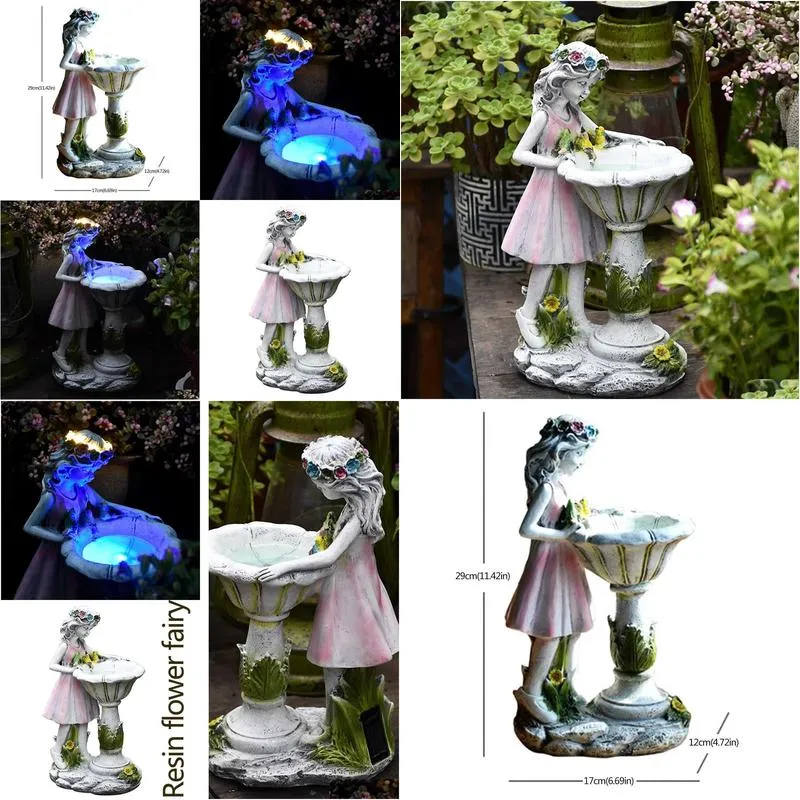 Garden Decorations Flower Fairy Solar Decoration Resin Garden Statue Light Glow In The Dark Yard Outdoor Scpture Angel Figure Drop Del Dhadu