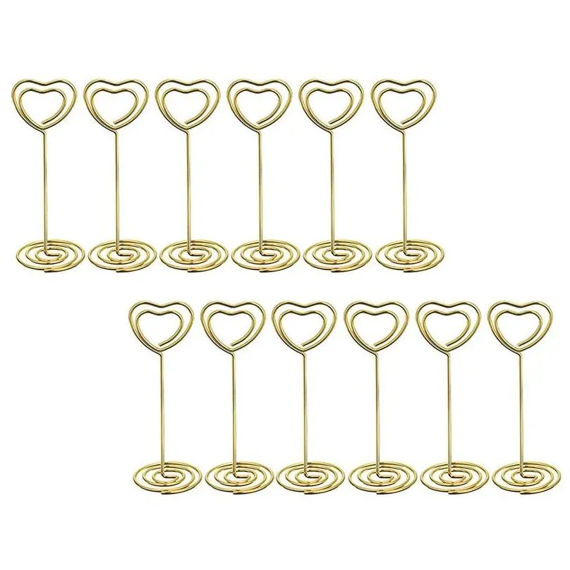 12 pcs rose gold heart shape p o holder stands table number holders place card paper menu clips for weddings