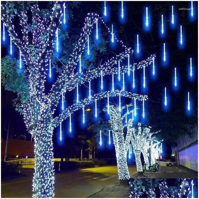 Led Strings Strings 30/50Cm 10Tubes Meteor Shower Rain Led Fairy String Lights Street Garlands Christmas Tree Decorations For Outdoor Dhafr