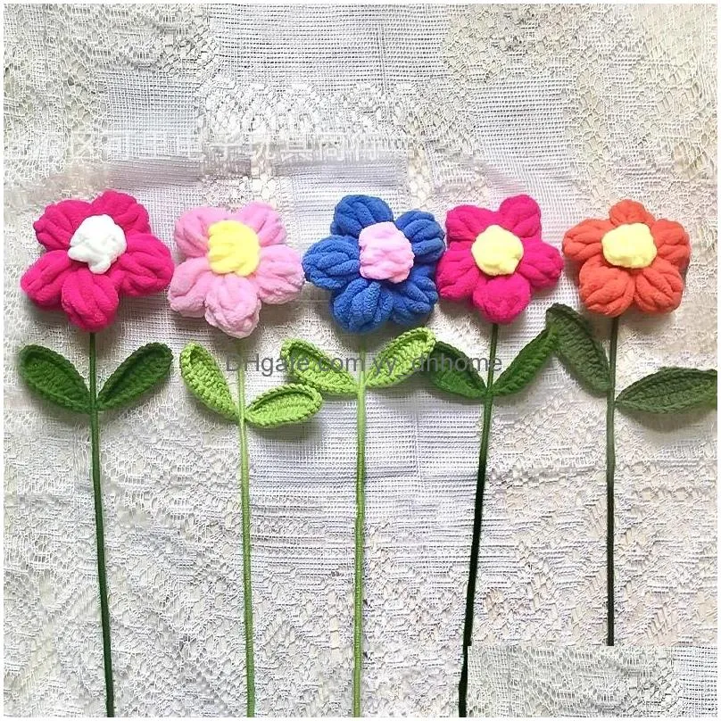 decorative flowers knitted puff flower simulation clogheted artificial wedding party diy handmade bouquet pography props home