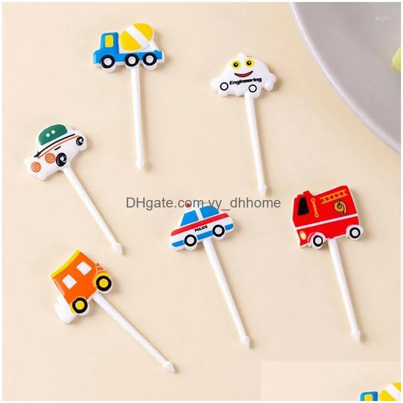 forks 6pcs car fruit fork picks mini cartoon children snack cake dessert pick toothpick bento lunches party decoration