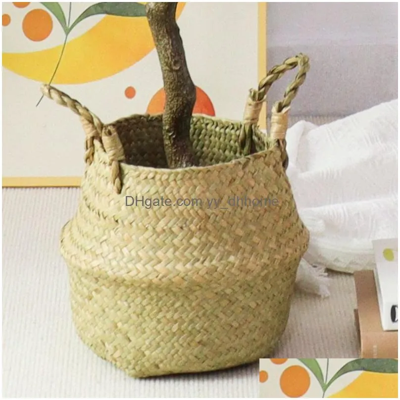 bamboo handmade basket foldable planter multifunctional laundry strawwork wicker rattan seagrass garden flowerpot planter