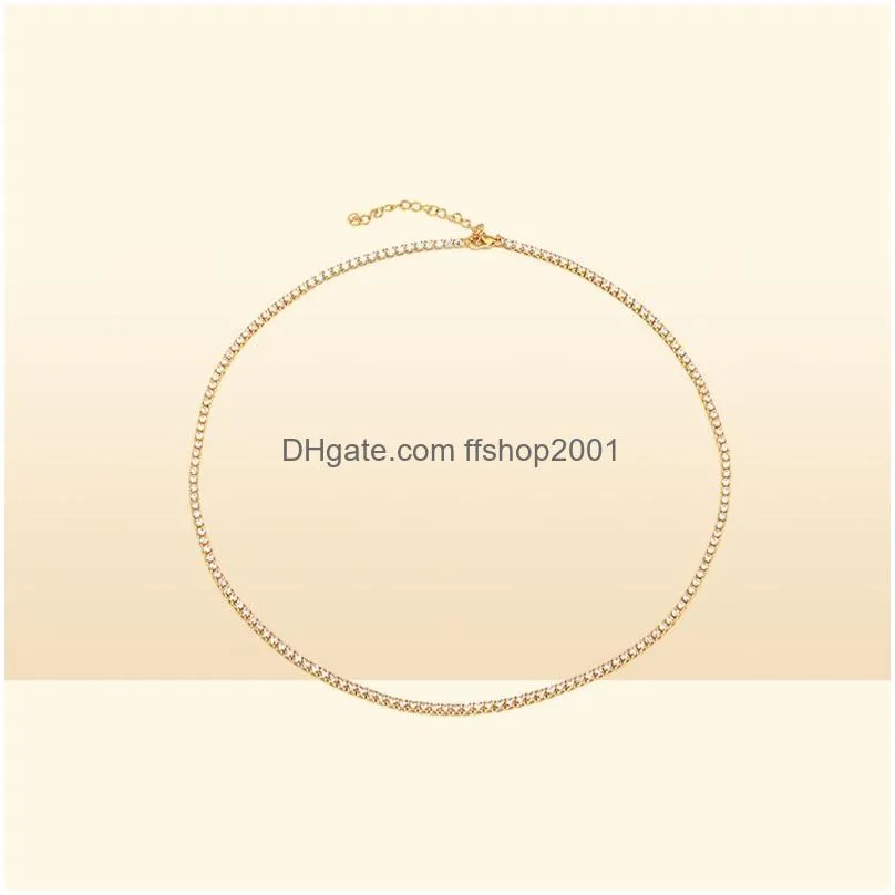 high quality cz cubic zirconia choker necklace women 2mm m 5mm sier 18k gold plated thin diamond chain tennis necklace21013423102