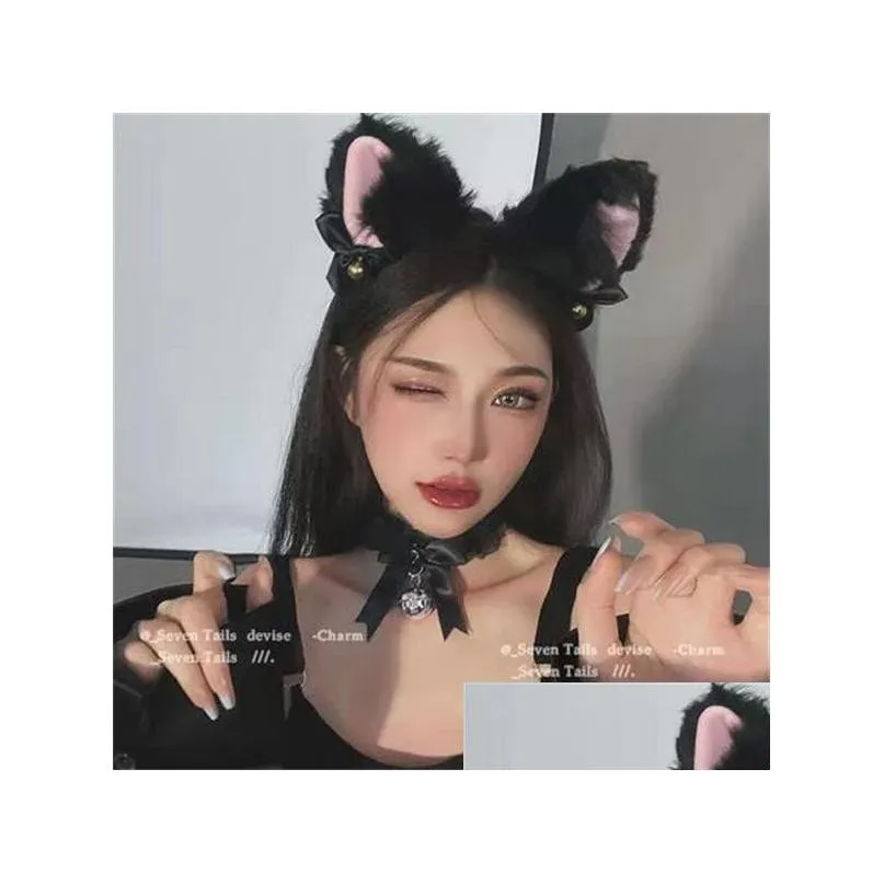 Hair Accessories Kids Hair Accessories Black And White New Cosplay Internet Bell Headband Fox Cat Ear Headwear Hairband Gc1887 Drop De Dhoix