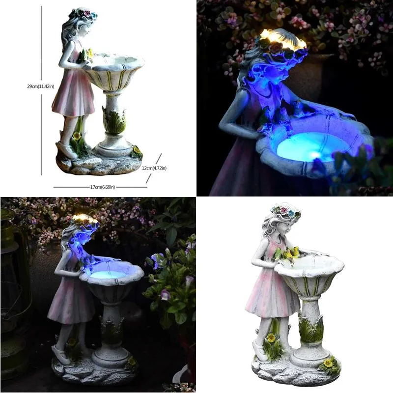 Garden Decorations Flower Fairy Solar Decoration Resin Garden Statue Light Glow In The Dark Yard Outdoor Scpture Angel Figure Drop Del Dhadu