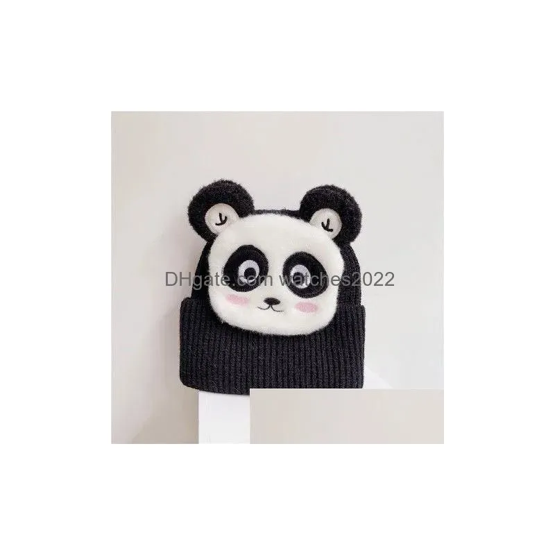 Beanie/Skull Caps Beanie/Skl Caps Beanieskl Wide Brim Hats Bucket Winter Autumn Lovely Cartoon Animal Pattern Baby Knitted Ering Yarn Dhwjo