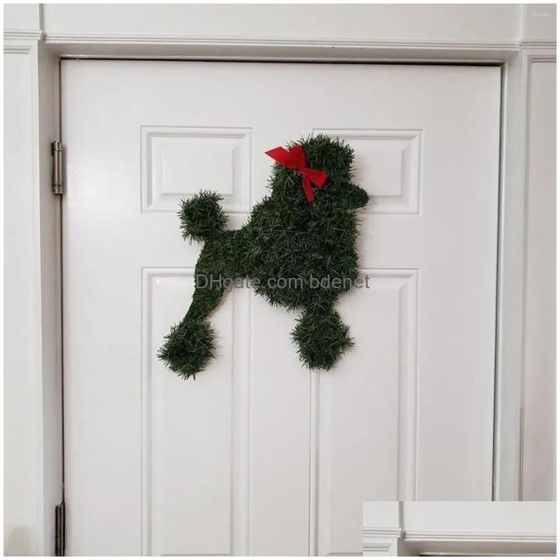 Decorative Flowers & Wreaths Decorative Flowers Sau Dog Wreath Artificial Branches Green Leaves Garland For Front Door Seasonal Christ Dhqtb