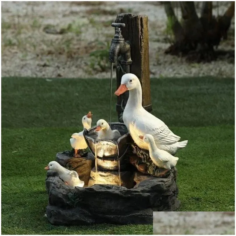 Decorative Objects & Figurines Decorative Objects Figurines Outdoor Solar Garden Water Fountain Resin Ornaments With Led Lights Animal Dhfsd