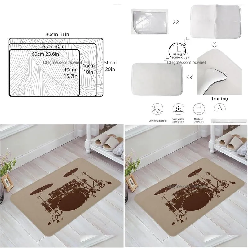 Carpets Jazz Drum Music Equipment Bedroom Floor Mat Home Entrance Doormat Kitchen Bathroom Door Decoration Carpet Anti-Slip Foot Rug Dh0Jl