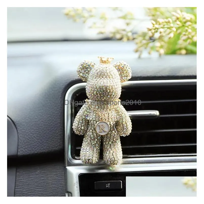 Interior Decorations Luxury Bear Keychain Creative Rhinestone Fashion Animal Punk For Woman Car Bag Pendant Couple Key Chains Gift Dr Dhqfa