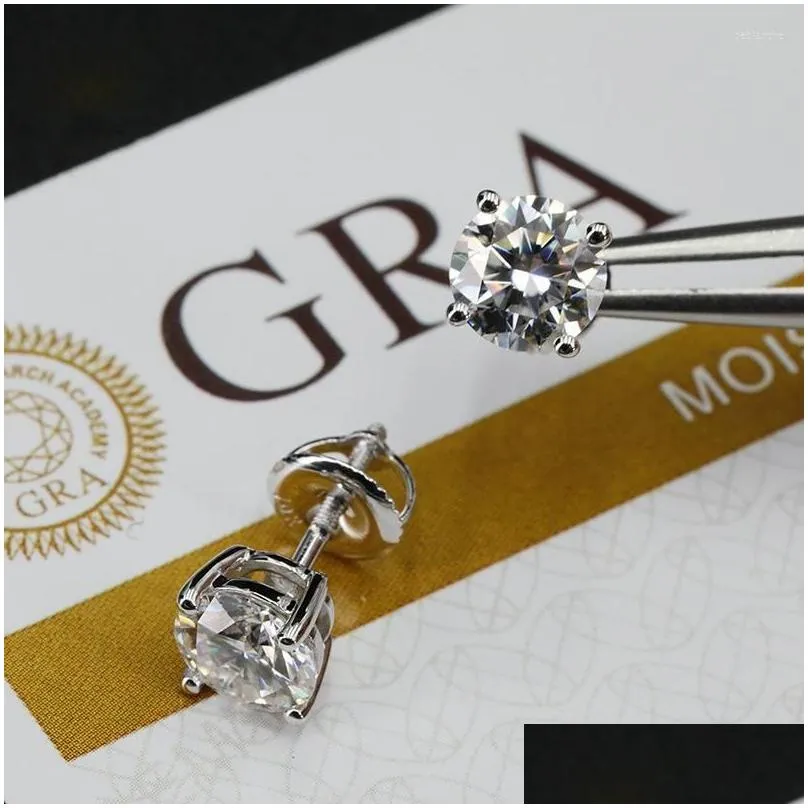 Stud Earrings 0.1-2Ct D Color Moissanite Vvs1 Clarity Round Diamond 18K White Gold S925 Sterling Sier Screw Back For Drop Delivery Dhhbr