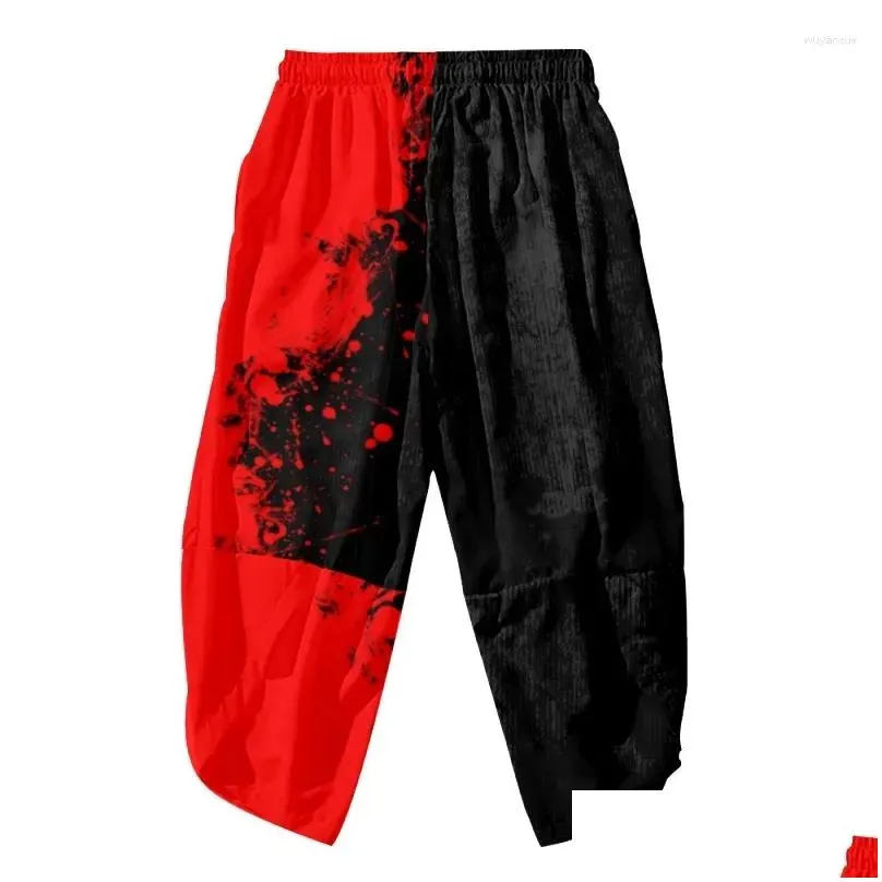 ethnic clothing fashion black and red print harajuku men trousers samurai costume loose women traditional japanese pants