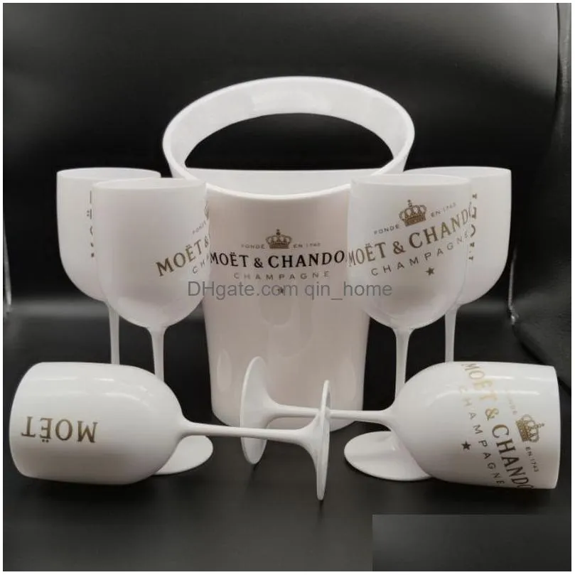 ice buckets and coolers with 6pcs white glass moet chandon champagne glass plastic